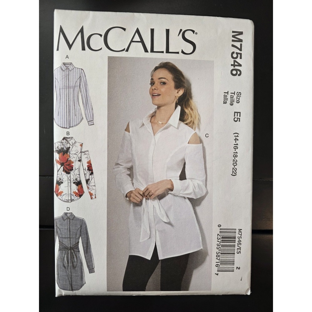 Misses Shirts McCall's Pattern M7546 Sizes 14-22 Open Shoulders Tunic Uncut (197